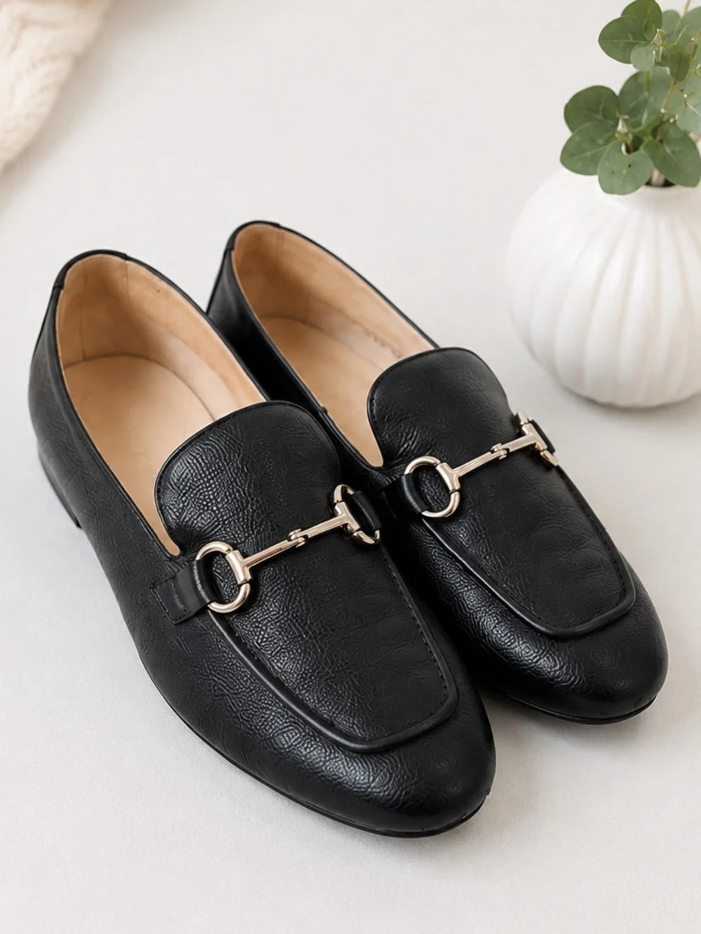 Paul Green Daphne Horsebit Loafers Black Leather Flats Comfort Shoes 7.5